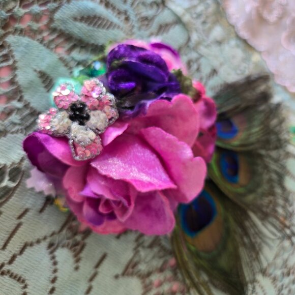Velvet Millinery Rose Hair Clip Special Occasions 1920s-style Flapper Style Glam - Picture 6 of 7